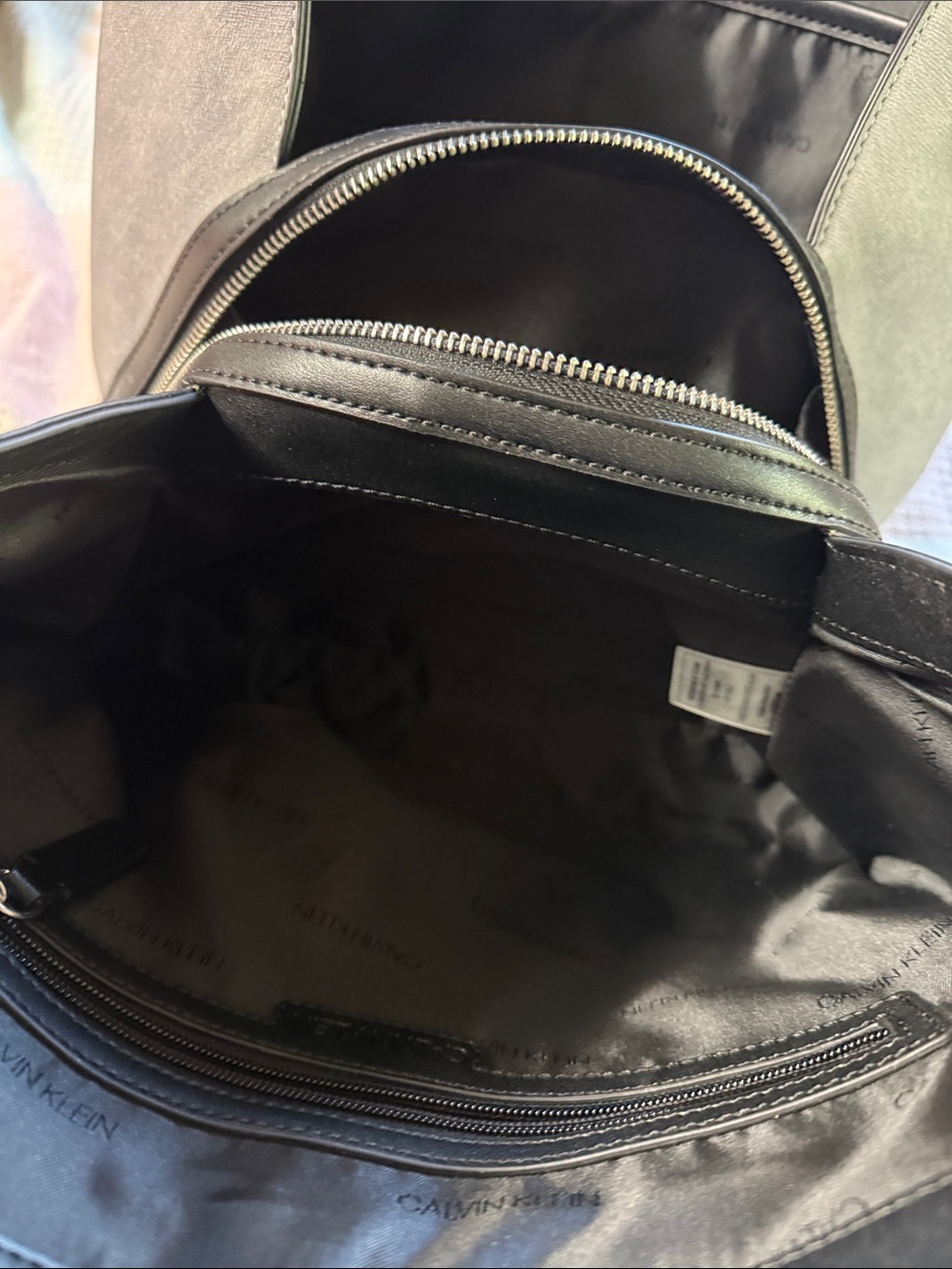 Calvin Klein Blue and Black Suede-Trim Shoulder Bag - Picture 6 of 6